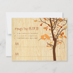 Woodgrain with Autumn Love Birds RSVP Card
