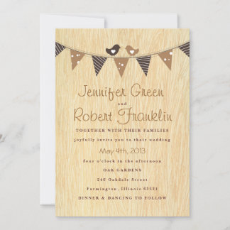 Woodgrain with Love Birds on Banner Invitation