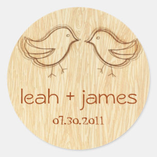 Woodgrain with Love Birds Sketch Sticker Label