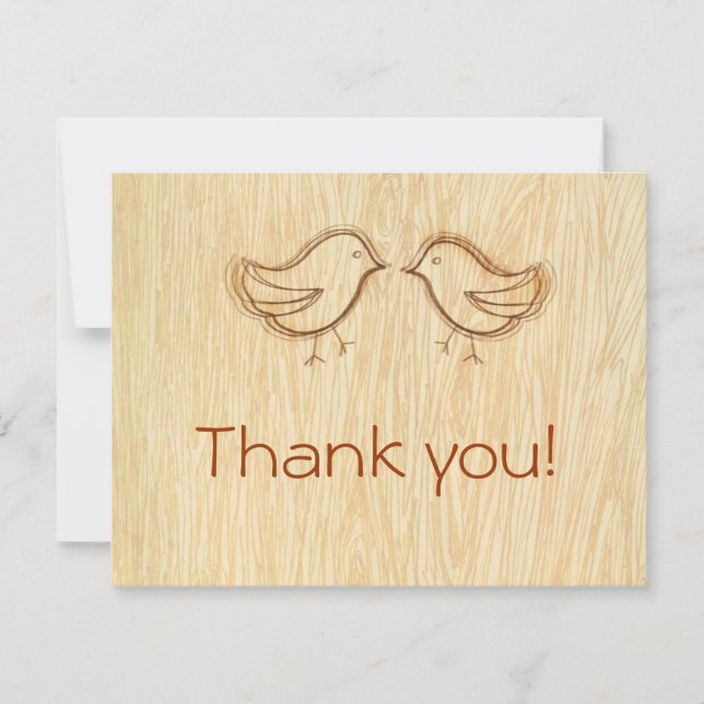 Woodgrain with Love Birds Sketch Thank you Note Card (Front)