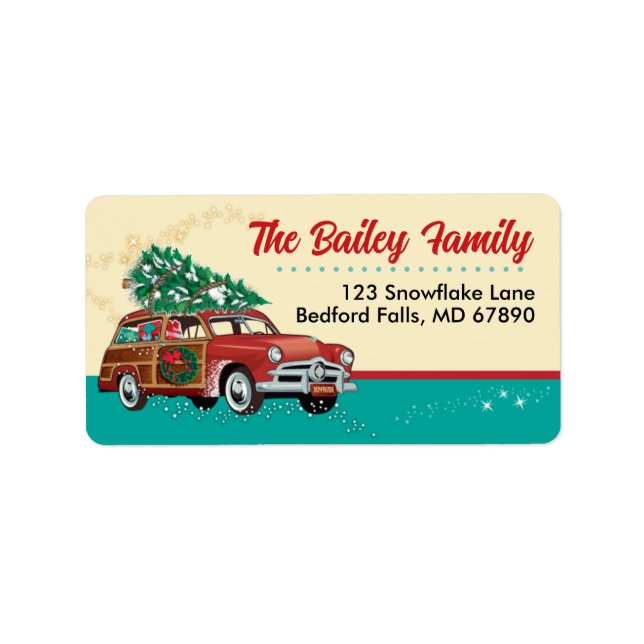 Woodie Station Wagon Christmas Card Address Labels (Front)