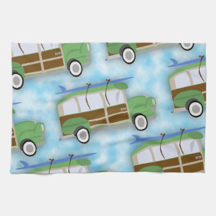 Woodie Surfin Wagon Pattern Kitchen Towel