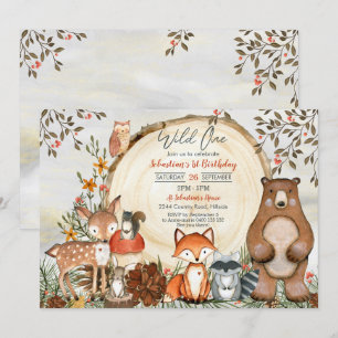 Woodland 1er anniversaire Invitation Boy Wild One