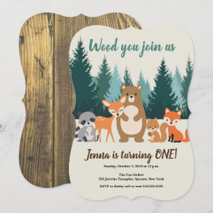 Woodland 1st Birthday Forest Animals Greenery Invitation