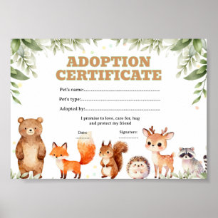 Woodland adopt a pet colouring certificate poster