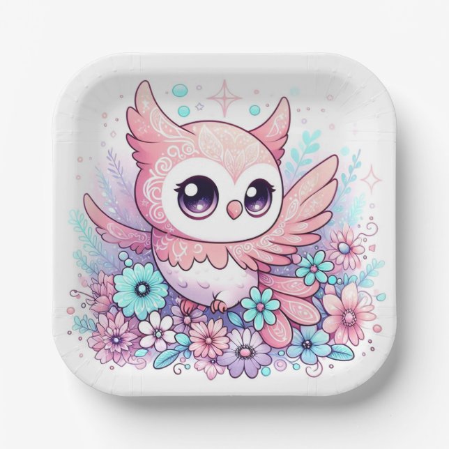 Woodland Adorable Owl Baby Shower  Paper Plate (Front)