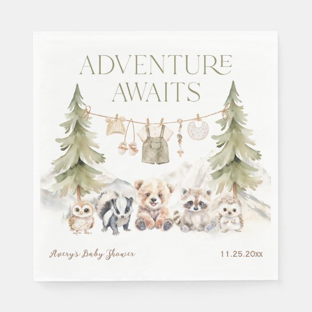 Woodland Adventure Oh Boy Baby Shower Napkin (Front)