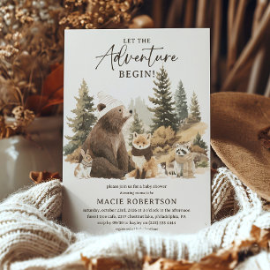 Woodland Adventure Watercolor Baby Shower Invitation