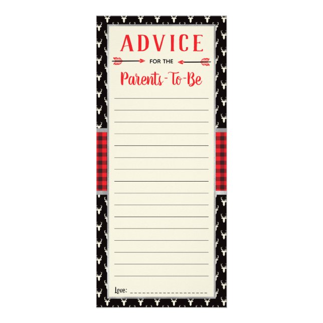 Woodland Advice Card, Baby Shower, Buffalo Plaid Rack Card (Front)