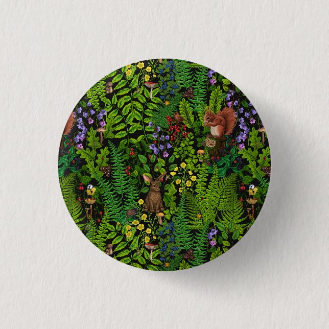 Woodland amimals and plants 1 inch round button (Front)