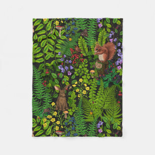 Woodland amimals and plants fleece blanket