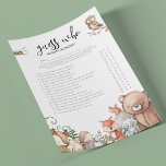 Woodland Animails 'Guess Who' Baby Shower Game Flyer<br><div class="desc">Designed to coordinate with our 'Woodland Animal' Baby shower invitations. This cute baby shower 'Guess Who' Mommy or Daddy game, features watercolor illustrations of a fox, deer, owl, squirrel, mouse, bird andhedgehog set in a the woods . Every question can be edited, so if you want to change them you...</div>