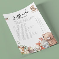 Woodland Animails 'Guess Who' Baby Shower Game