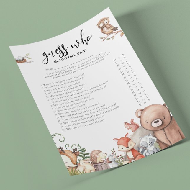 Woodland Animails 'Guess Who' Baby Shower Game Flyer (Creator Uploaded)