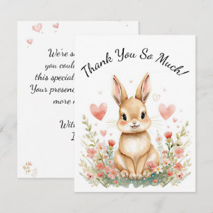 Woodland Animal Baby Bunny Kids Pink Hearts Floral Card