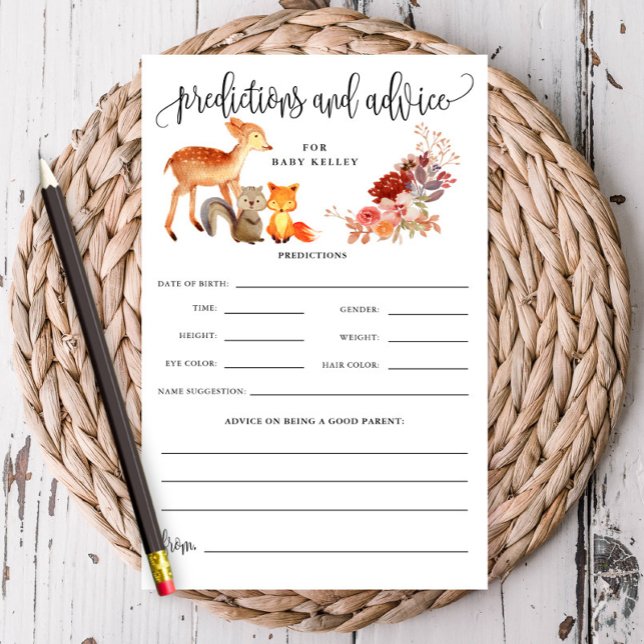 Woodland Animal Baby Prediction/Advice Paper Card (Creator Uploaded)