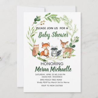 woodland animal baby shower invitation