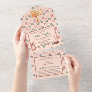 Woodland animal baby shower invitation, Boho  All In One Invitation