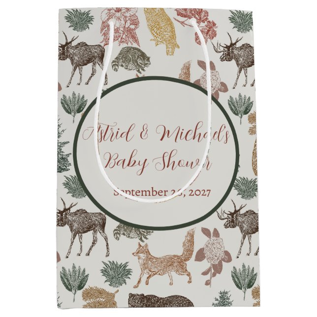 Woodland Animal Baby Shower  Medium Gift Bag (Front)