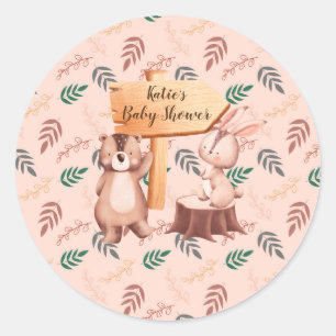 Woodland animal baby shower stickers, boho animals classic round sticker