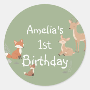 Woodland Animal Birthday Party Favour Classic Round Sticker