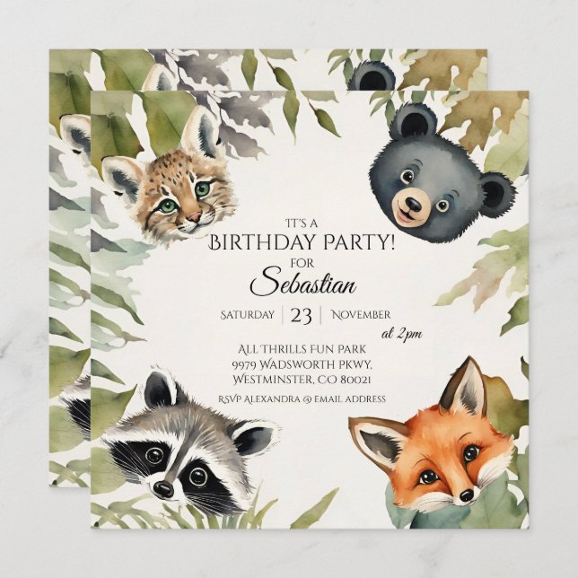 Woodland Animal Birthday Party Invitation (Front/Back)