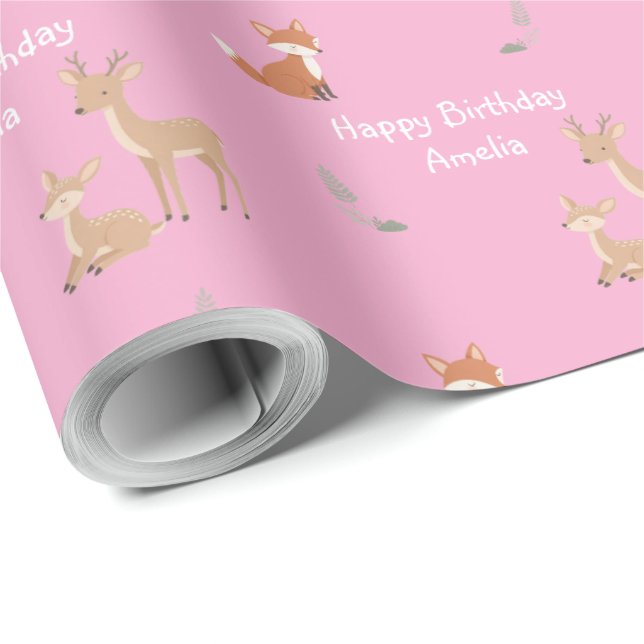  Woodland Animal Birthday Personalized  Wrapping Paper (Roll Corner)