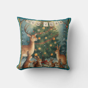 Woodland Animal Christmas New Year Throw Pillow