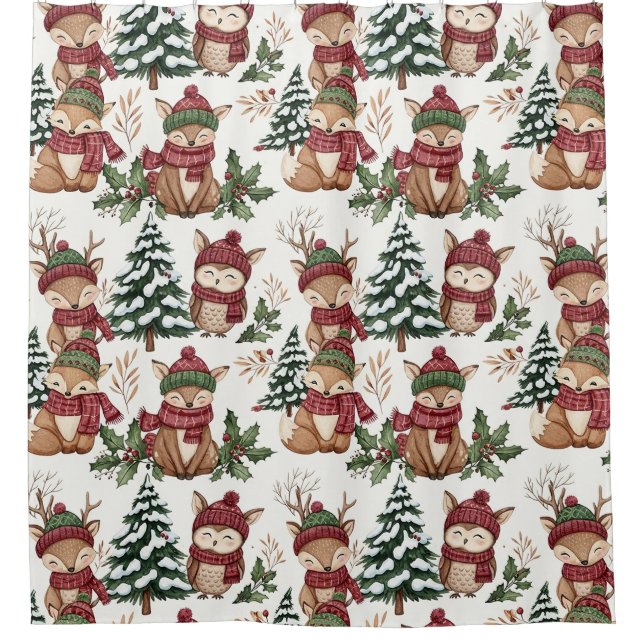 Woodland Animal Christmas Pattern with Fox & Owl (Front)