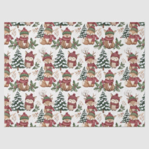 Woodland Animal Christmas Pattern with Fox & Owl Tissue Paper