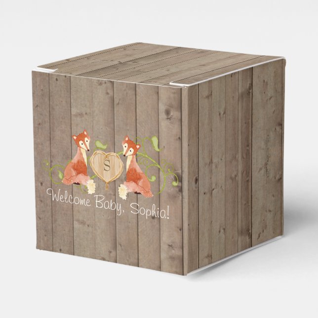 Woodland Animal Creatures, Fox n Vines Newborn Favor Box (Front Side)