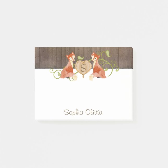 Woodland Animal Creatures, Fox n Vines Weddings Post-it Notes (Front)