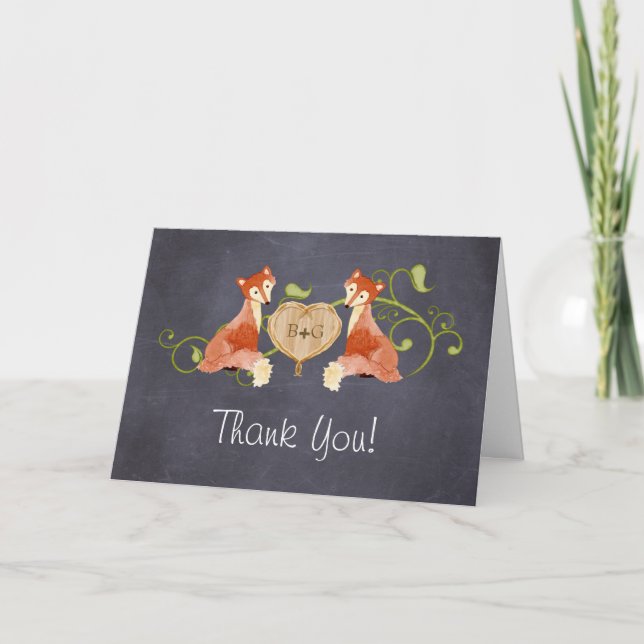 Woodland Animal Creatures, Fox n Vines Weddings Thank You Card (Front)