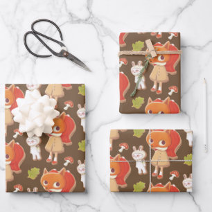 Woodland animal decorated cookies wrapping paper sheet