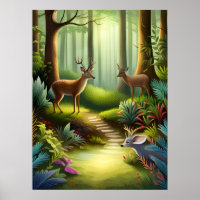 Woodland Animal Deer in Forest AI Generative