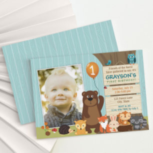 Woodland Animal First Birthday Invitation