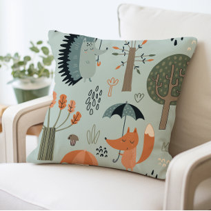Woodland Animal Forest Creatures Kids Room Nursery Throw Pillow