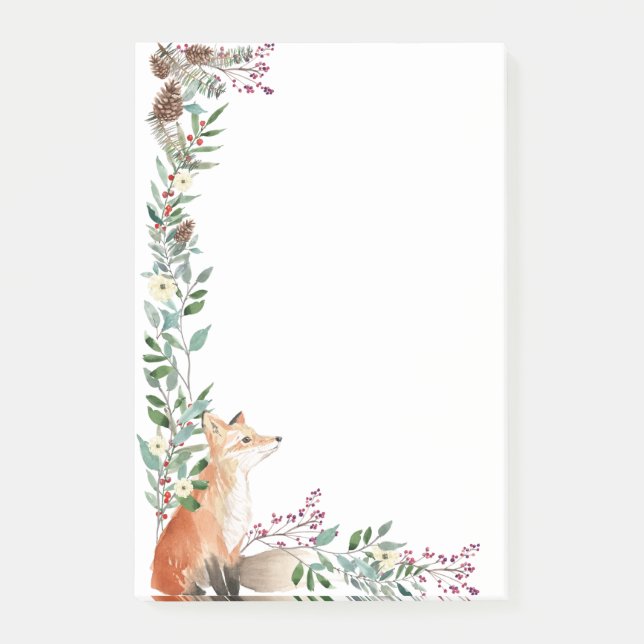 Woodland animal, fox, foliage, Christmas berries Post-it Notes (Front)