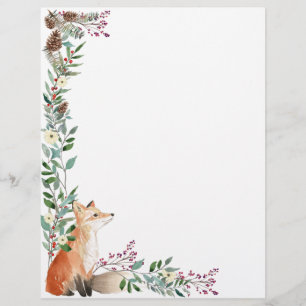 Woodland animal, fox, foliage, Christmas red berry Letterhead