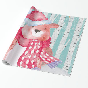 Woodland Animal Friends in Winter Forest- Bear Wrapping Paper
