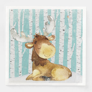 Woodland Animal Friends in Winter Forest- Deer Napkin