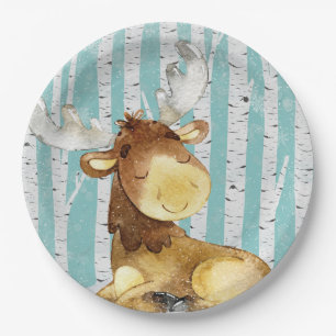 Woodland Animal Friends in Winter Forest- Deer Paper Plate