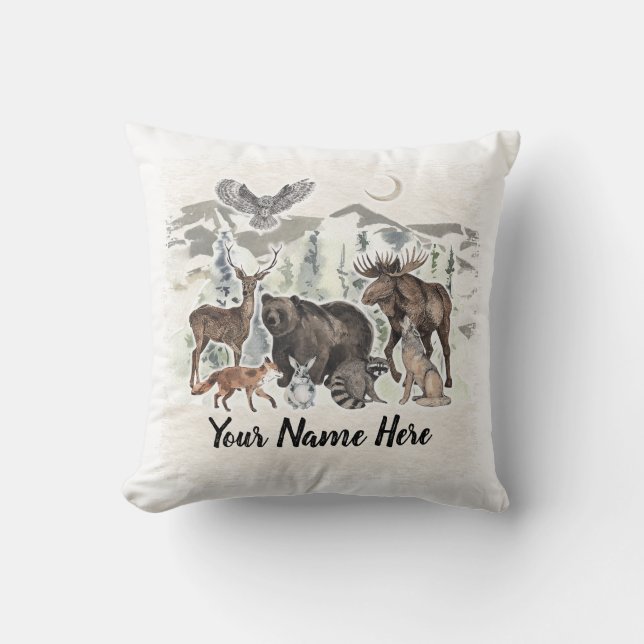 Woodland Animal Friends Personalized Throw Pillow (Front)