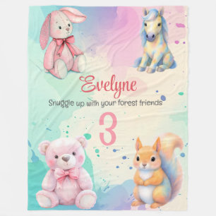 Woodland Animal Friends Watercolor Birth Details Fleece Blanket