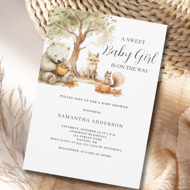 Woodland Animal Girl Baby Shower Invitation (Creator Uploaded)