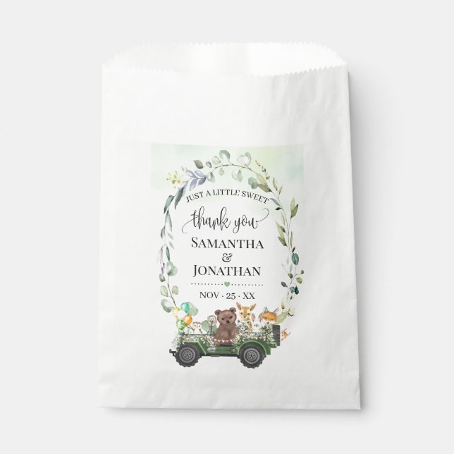 Woodland Animal Greenery Baby Shower Favour Bag (Front)