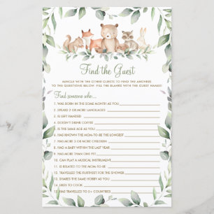 Woodland Animal Greenery Find the Guest Game 