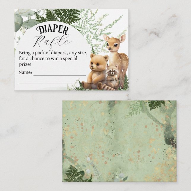Woodland animal Greenery Forest Diaper raffle Enclosure Card (Front/Back)