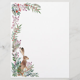 Woodland animal, hare, foliage, Christmas berries Letterhead