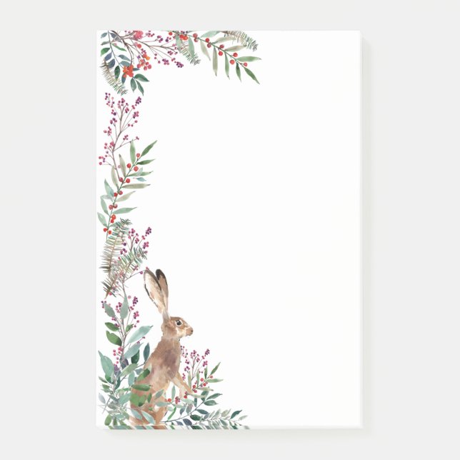 Woodland animal, hare, foliage, Christmas berries Post-it Notes (Front)